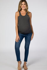 Charcoal Ribbed Racerback Maternity Tank Top