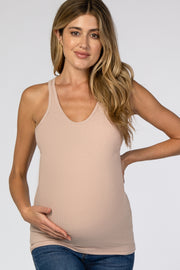 Peach Ribbed Racerback Maternity Tank Top