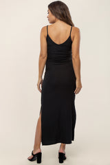 Black Ribbed Side Slit Maternity Maxi Dress