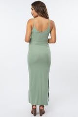 Mint Ribbed Side Slit Maternity Maxi Dress