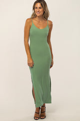 Mint Ribbed Side Slit Maternity Maxi Dress