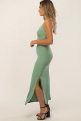 Mint Ribbed Side Slit Maxi Dress