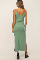 Mint Ribbed Side Slit Maxi Dress