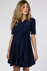 Navy Waist Tie Maternity Nursing Dress