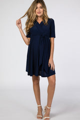 Navy Waist Tie Maternity Nursing Dress