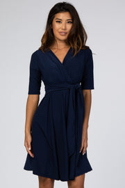 Navy Waist Tie Nursing Dress