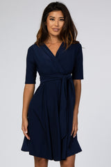 Navy Waist Tie Maternity Nursing Dress