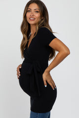 Black Wrap Front Tie Maternity/Nursing Top