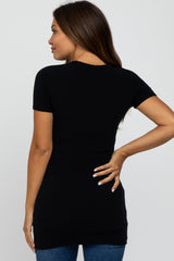 Black Wrap Front Tie Maternity/Nursing Top