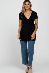 Black Wrap Front Tie Nursing Top