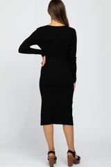 Black Tie Front Maternity Sweater Midi Dress