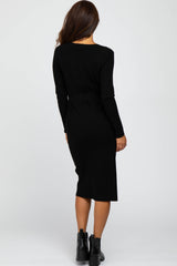 Black Tie Front Sweater Midi Dress