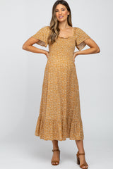 Mustard Floral Smocked Maternity Maxi Dress