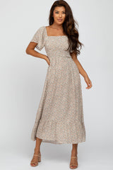 Ivory Floral Smocked Maternity Maxi Dress