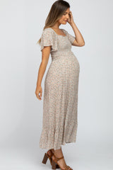 Ivory Floral Smocked Maternity Maxi Dress