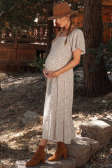 Ivory Floral Smocked Maternity Maxi Dress