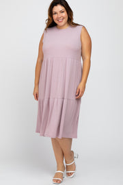 Lavender Ribbed Sleeveless Plus Midi Dress