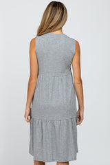 Heather Grey Ribbed Sleeveless Maternity Midi Dress