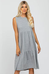 Heather Grey Ribbed Sleeveless Midi Dress