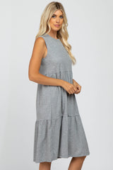 Heather Grey Ribbed Sleeveless Midi Dress