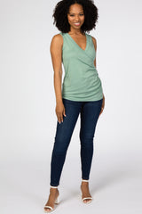 Light Olive Crossover Ruched Nursing Tank