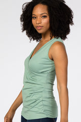 Light Olive Crossover Ruched Nursing Tank