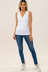 White Crossover Ruched Nursing Tank