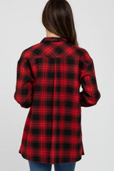 Red Black Plaid Button Down Top