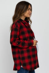 Red Black Plaid Button Down Maternity Top