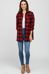 Red Black Plaid Button Down Top