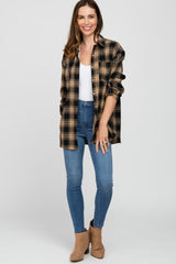 Taupe Black Plaid Button Down Top