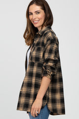 Taupe Black Plaid Button Down Top