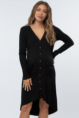 Black Button Front Knit Maternity Cardigan