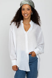 White Lightweight Sheer Button Down Blouse