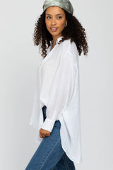 White Lightweight Sheer Button Down Blouse