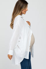 White Lightweight Sheer Button Down Maternity Blouse