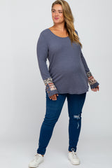 Navy Colorblock Sleeve Maternity Plus Top