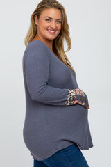 Navy Colorblock Sleeve Maternity Plus Top