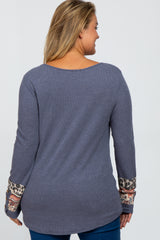 Navy Colorblock Sleeve Maternity Plus Top