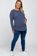 Navy Blue Soft Knit Maternity Plus Long Sleeve Top