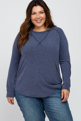 Navy Blue Soft Knit Maternity Plus Long Sleeve Top