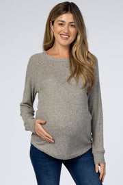 Heather Grey Brushed Waffle Knit Maternity Top