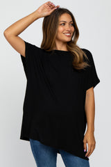 Black Short Sleeve Boatneck Maternity Top