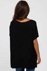 Black Short Sleeve Boatneck Top