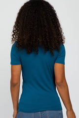 Teal Solid Short Sleeve Wrap FrontTop