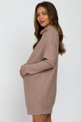 Taupe Funnel Neck Dolman Sleeve Maternity Mini Dress