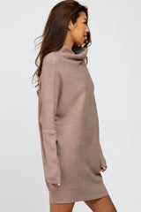 Taupe Funnel Neck Dolman Sleeve Mini Dress