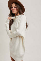 Cream Funnel Neck Dolman Sleeve Mini Dress