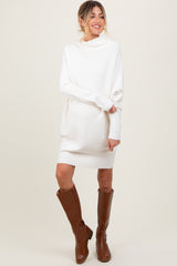 Cream Funnel Neck Dolman Sleeve Maternity Mini Dress