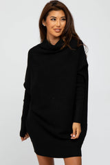 Black Funnel Neck Dolman Sleeve Mini Dress